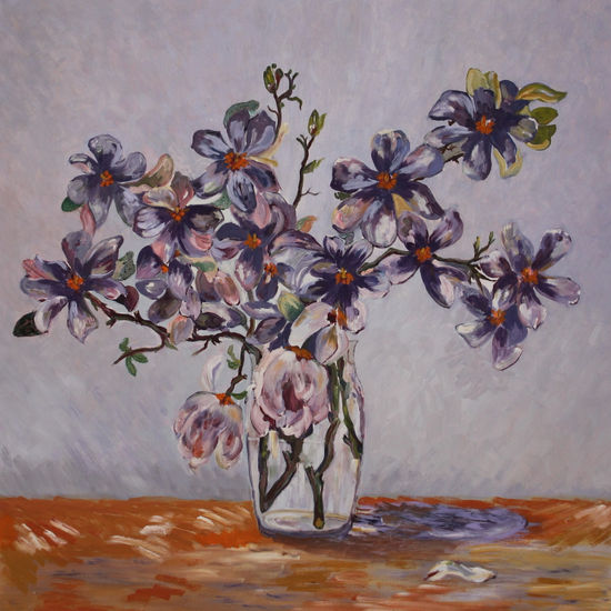 EL COLOR MORADO Oil Panel Floral Painting