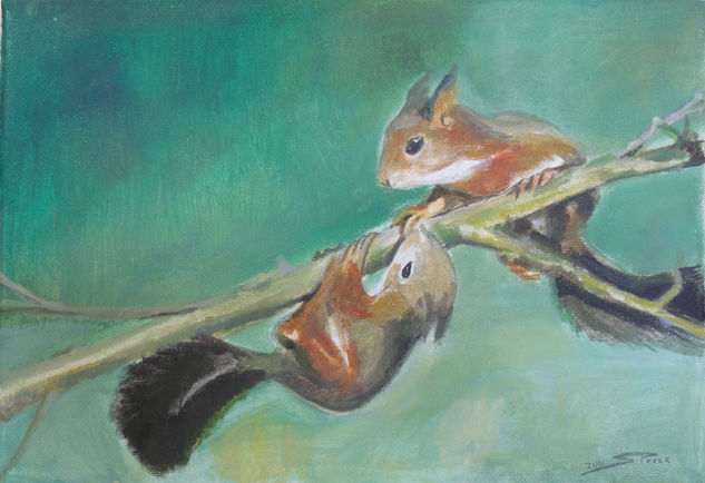 El juego / Ardillas Oil Canvas Animals