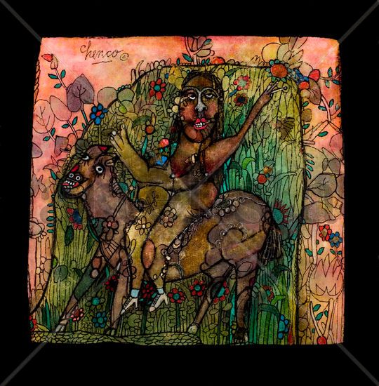 Mujer a caballo Mixed media Panel Others