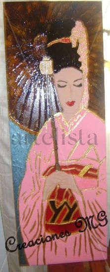 La geisha bajo el paragua Others Panel Figure Painting