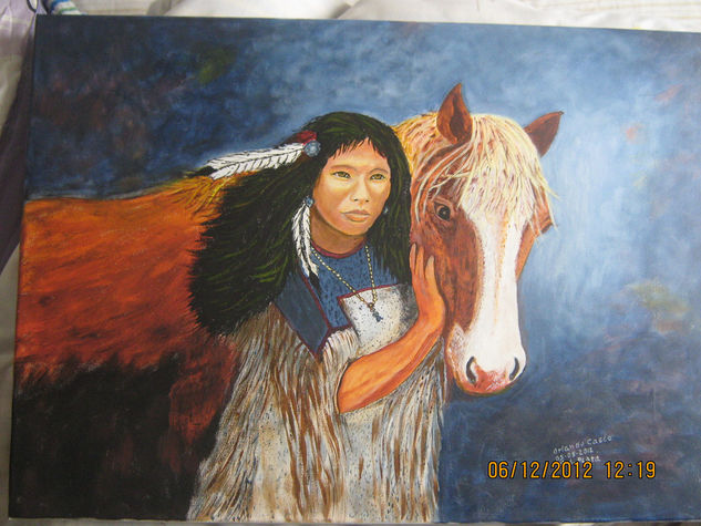 la india y su caballo. Acrylic Canvas Landscaping