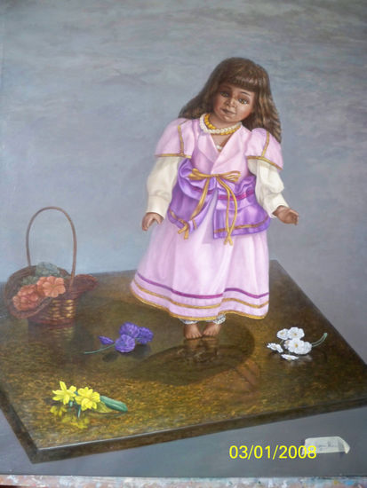 muñeca de color, con flores Oil Canvas Still Life Paintings