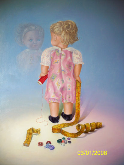 muñeca con cinta metrica Oil Canvas Landscaping