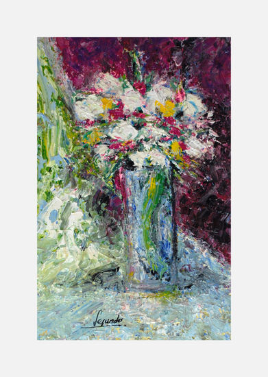 Jarrón con Flores Oil Panel Floral Painting