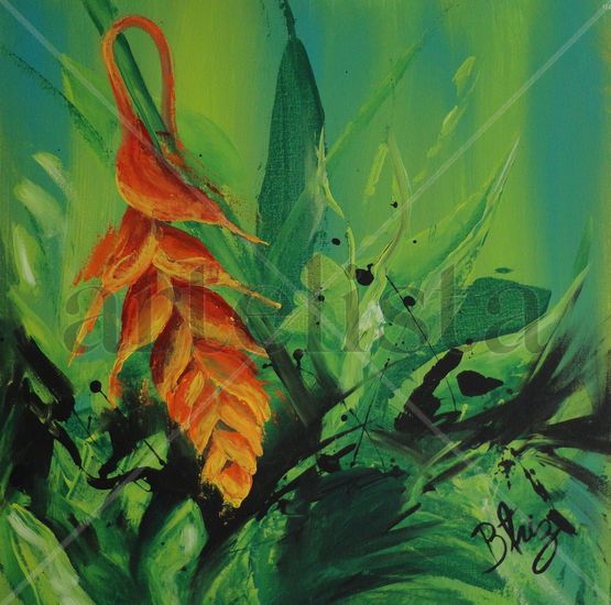 HELICONIAS PENDIENTES Acrylic Canvas Floral Painting