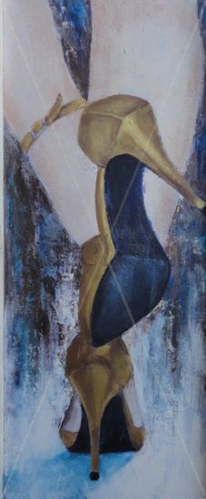 Zapatos de tacón dorados Acrylic Panel Figure Painting