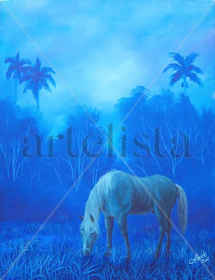 PASTANDO EN AZUL Acrylic Canvas Animals