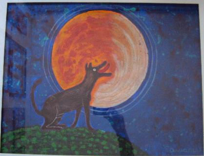 Perro en la luna Acrylic Card Landscaping