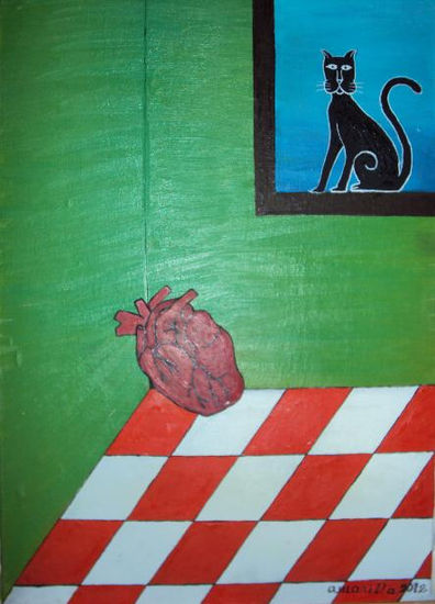 El gato y yo Oil Canvas Figure Painting