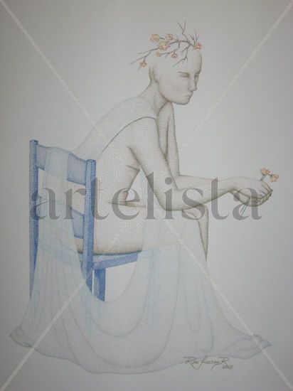 La Silla Azul Ink Paper Figure Painting