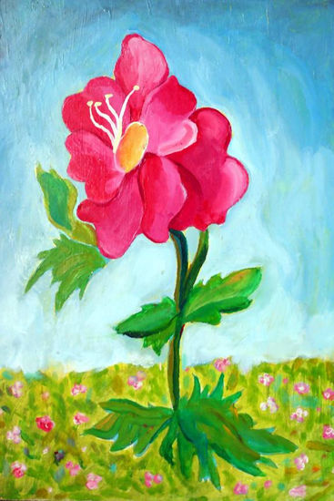 Flor de dia soleado Oil Panel Floral Painting