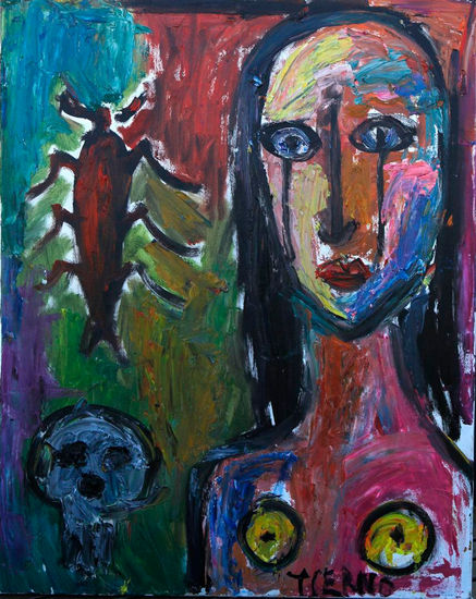 Mujer y insecto Oil Canvas Figure Painting