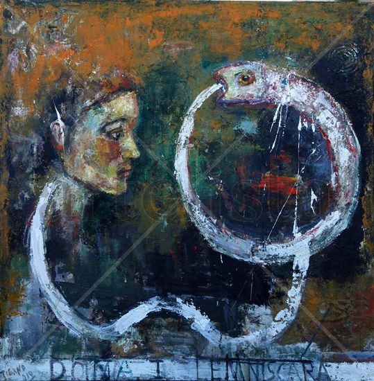 Mujer y Ouroboros Media Mixta Lienzo Figura