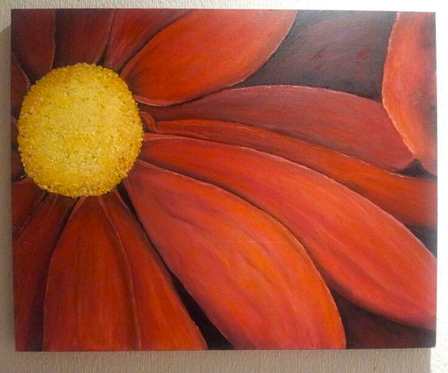 flor roja Oil Panel Floral Painting