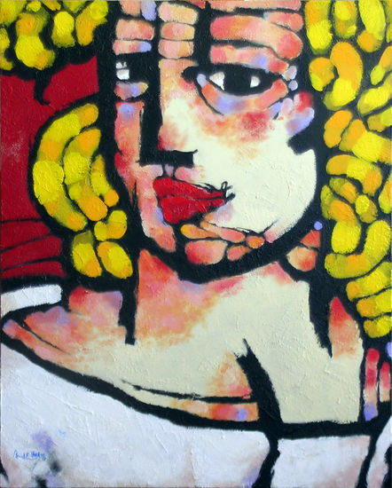 MIRADA EN AMARILLO Acrylic Panel Figure Painting