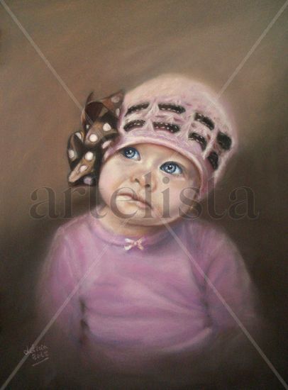 La niña del gorrito Pastel Papel Retrato