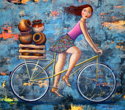 Ciclista con ollas