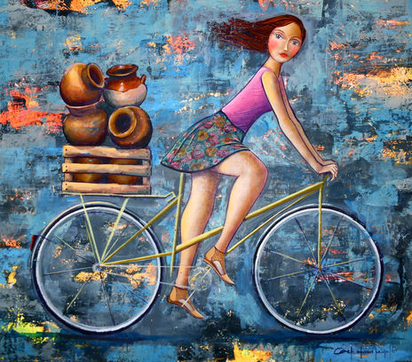 Ciclista con ollas