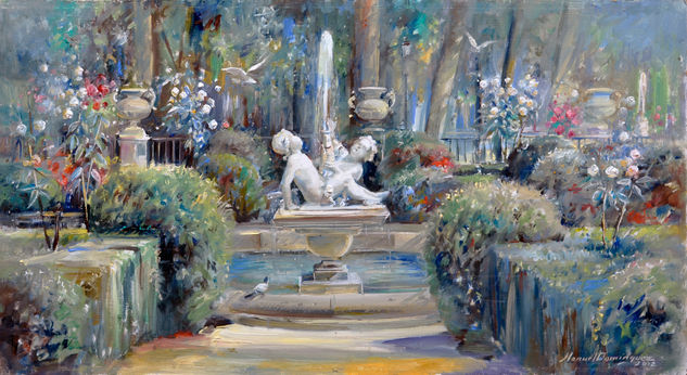 Fuente del Jardin de la Reina en Aranjuez. Oil Panel Landscaping