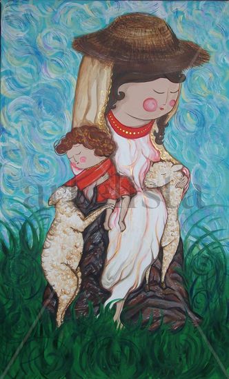 DULCE DIVINA PASTORA Gouache Canvas Figure Painting