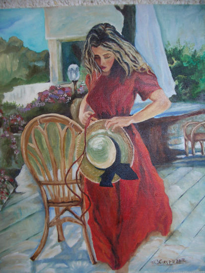 la mujer de rojo Oil Canvas Figure Painting