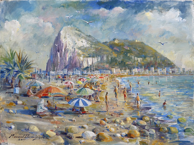 El Peñón de Gibraltar desde la Línea de la Concepción Oil Panel Landscaping