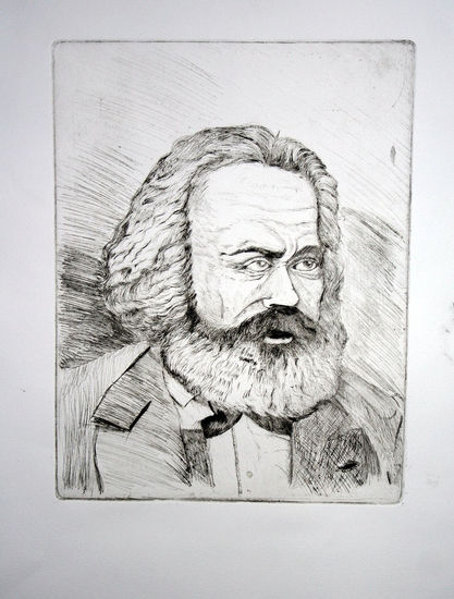 retrato de karl Marx en punta seca Etching Process