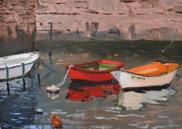 Barcas en Lastres 2 Oil Panel Marine Painting