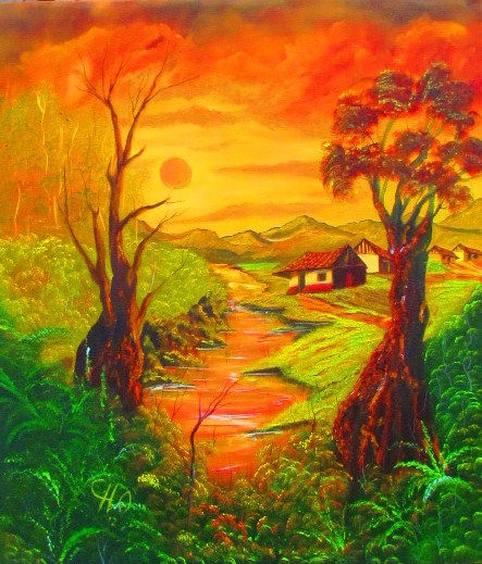 atardecer en el campo Oil Canvas Landscaping