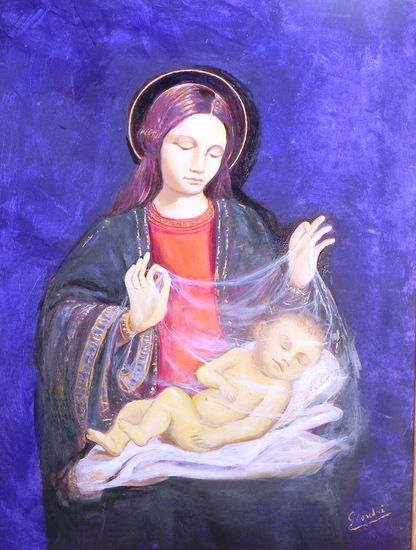 La madonna col bambino Oil Canvas Figure Painting