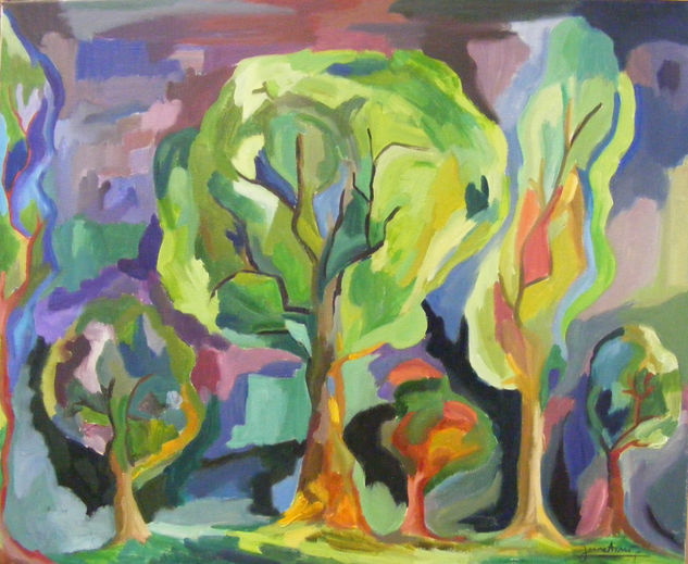 Arbres de colors Óleo Lienzo Paisaje