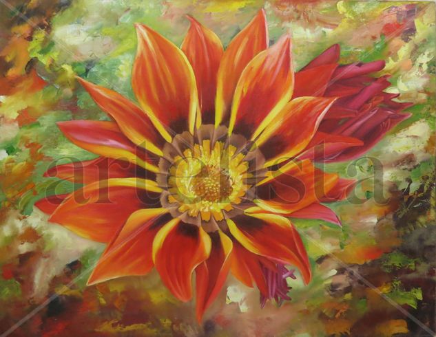 Gazanias III Oil Canvas Floral Painting