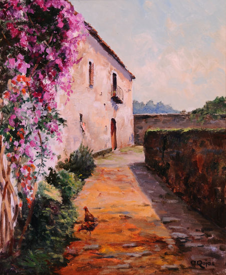 Flores y gallinas Oil Canvas Landscaping