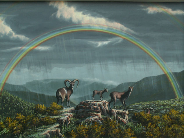 Los Muflones y el Arco Iris Oil Canvas Animals