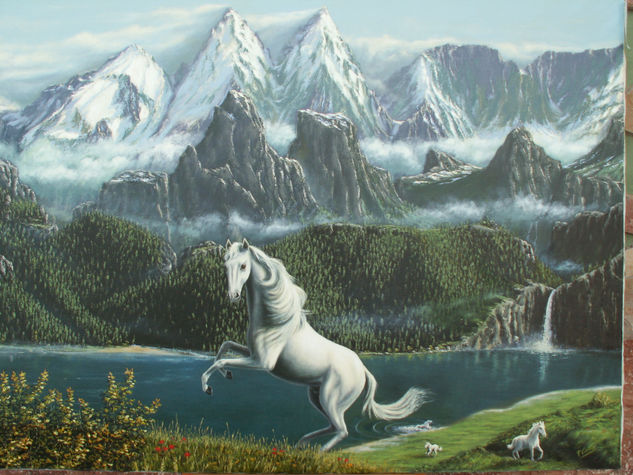 Los Caballos de las Nieves Óleo Lienzo Paisaje