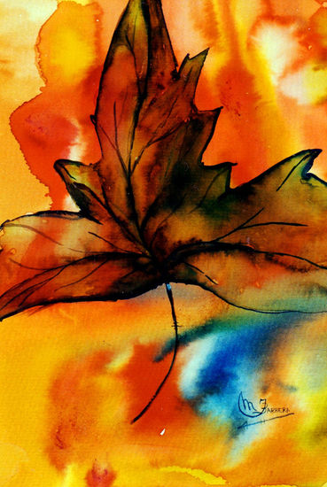 hoja sobre rojo Watercolour Paper Others