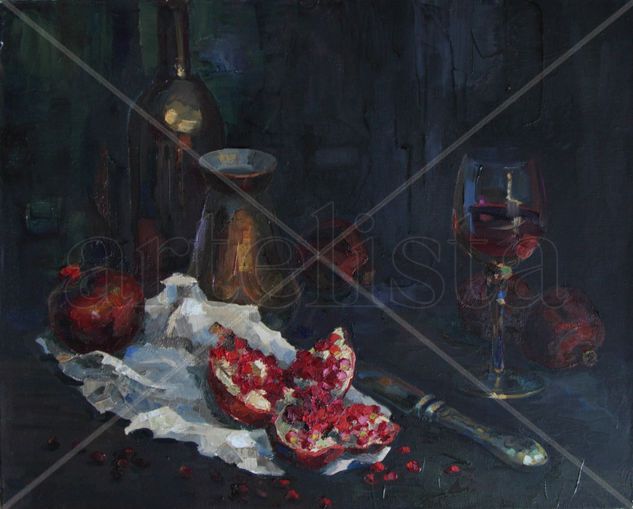 Bodegón con granadas Oil Canvas Still Life Paintings