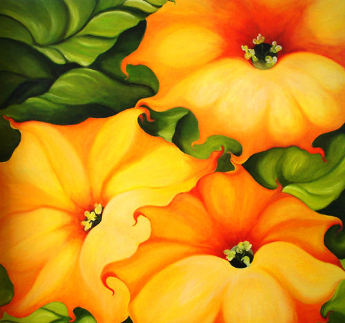 Petunias Laranja Óleo Lienzo Floral