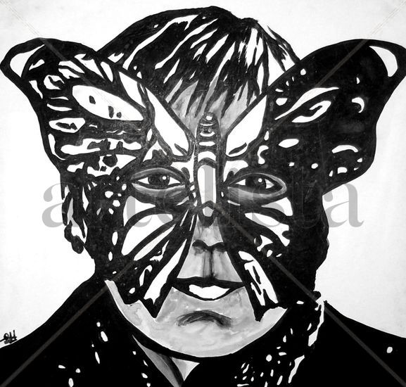 Máscara de coraje IV. Mariposa del aire. Ink Paper Portrait