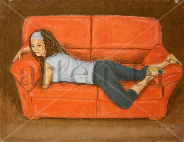 un dia en el sofa Pastel Paper Portrait