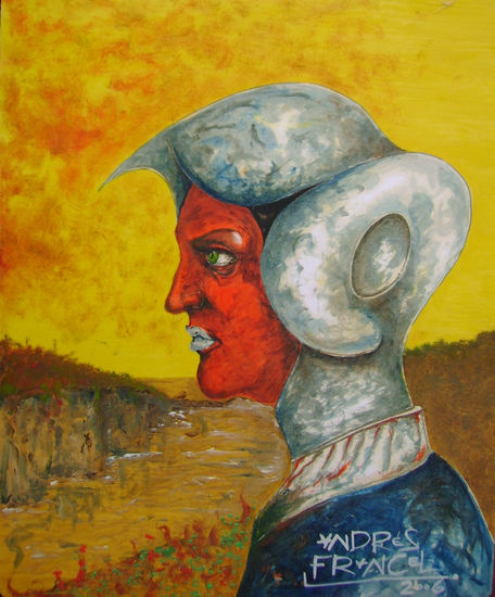 Guerrero Atardecer Oil Card Figure Painting