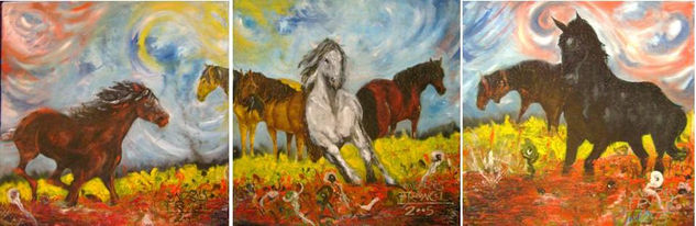 Alegorìa Equina - Trìptico Oil Canvas Animals