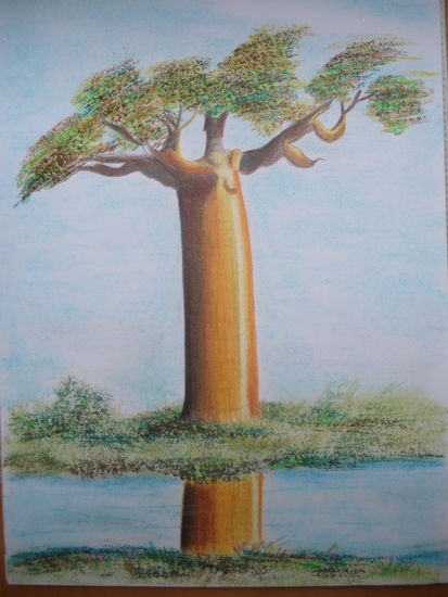 Arbol Africano Media Mixta Cartulina Paisaje