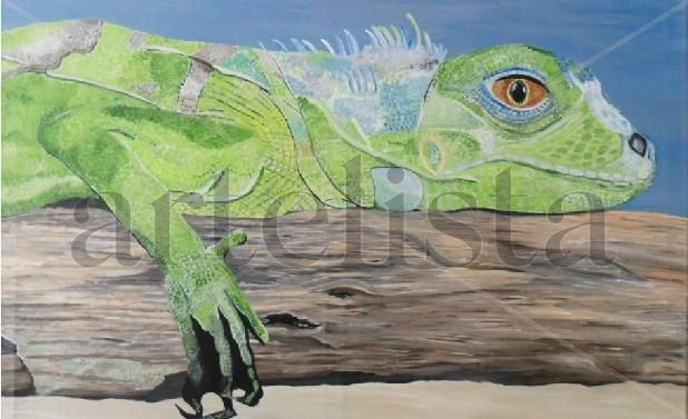 IGUANA VERDE Acrylic Canvas Animals