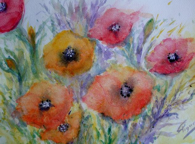 CONJUNTO DE AMAPOLAS . Oil Paper Landscaping