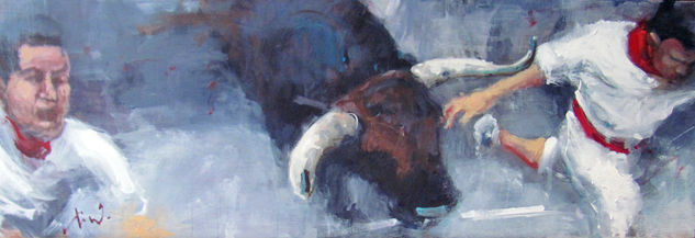 TOROS EN JULIO Oil Panel Figure Painting