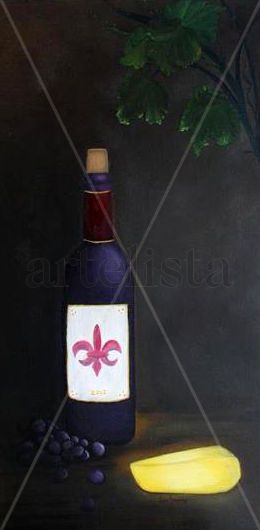 Wine and Cheese (Vino y Queso) Oil Canvas Still Life Paintings