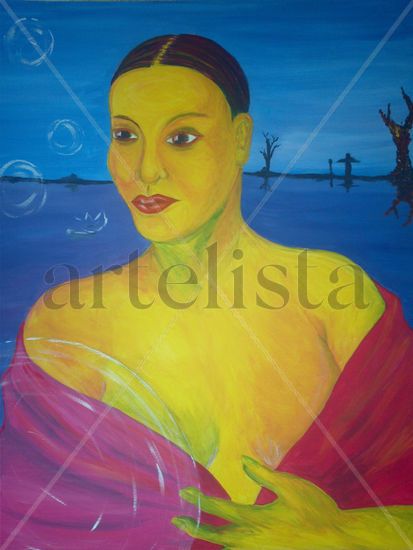 Mujer y Árbol en  llamas Others Canvas Landscaping