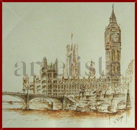 Westminster Bridge y el Parlamento (Londres) Ink Paper Landscaping