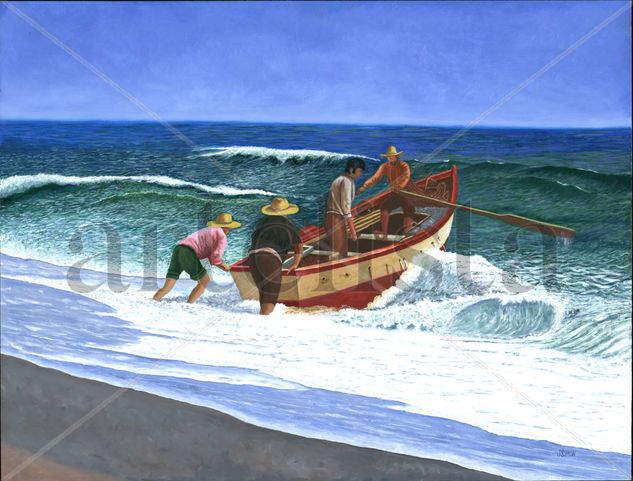 Pescadores Oil Panel Marine Painting